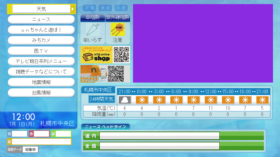 HTBデータ放送トップ画面
